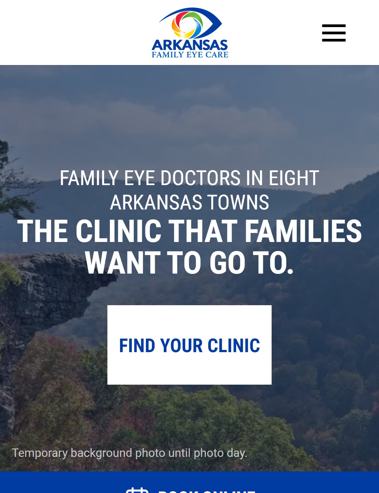 Draft of the Arkansas Family EyeCare group website on a phone